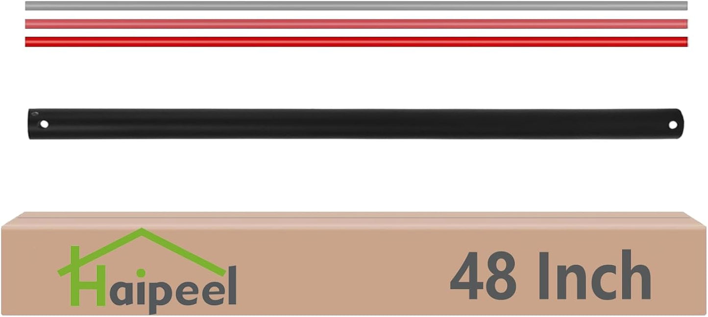 48 Inch Ceiling Fan Downrod Accessories with Extended Cord, 4 FT Black Downrod for Ceiling Fan, 1 Inch Outside Diameter for a Wide Range of Fans Not Threaded (Black)