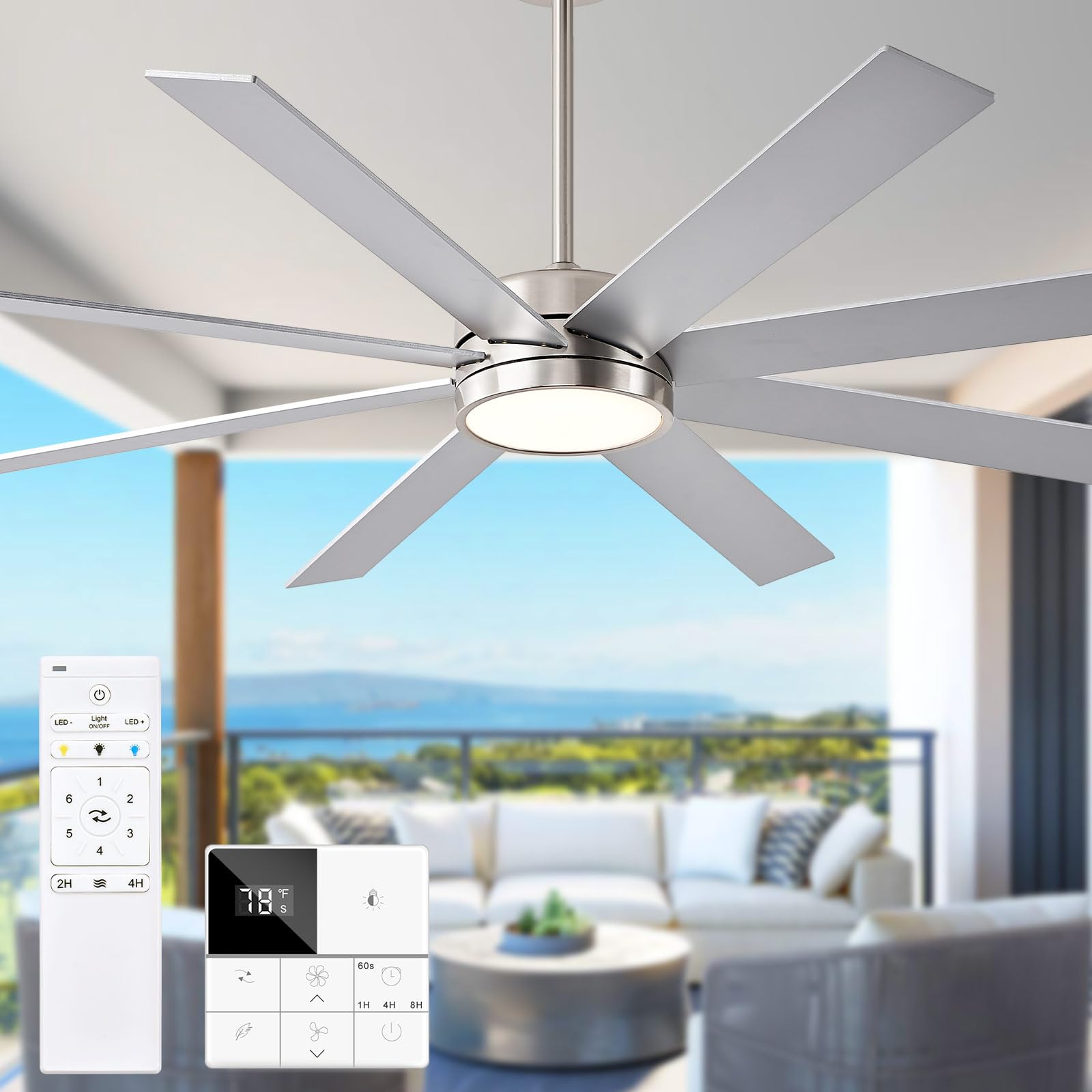 72 Inch Large Ceiling Fans with Lights and Remote Control, Black Outdoor Ceiling Fan with Light High cfm 8 Blades Wood Industrial Large Ceiling Fan for Patio Bedroom Farmhouse, Matte Black