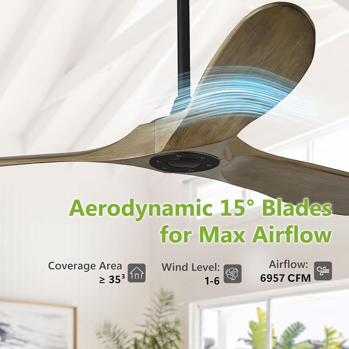 72 Inch Ceiling Fans without Lights, 72" Wood Large Ceiling Fan no Light with Remote Control, Indoor Outdoor Ceiling Fan no Light Propeller for Patios Farmhouse Garage High cfm, Bronze Gray