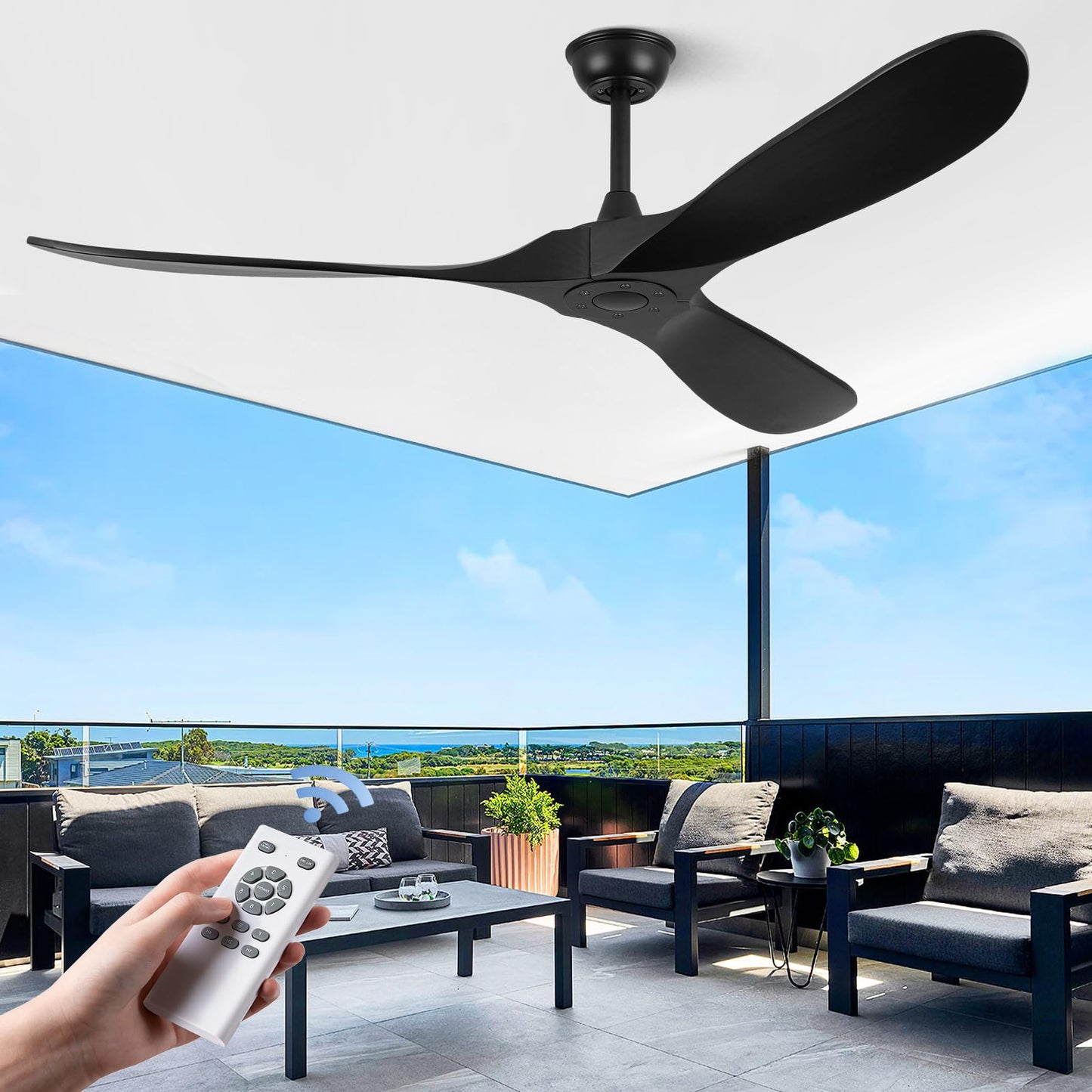 ABZ Ceiling Fan without Light - 84 inch Solid Wood Blades Ceiling Fan no Light with Remote Control for Outdoor Indoor Patio Bedroom Living Room Farmhouse, Silver & Walnut