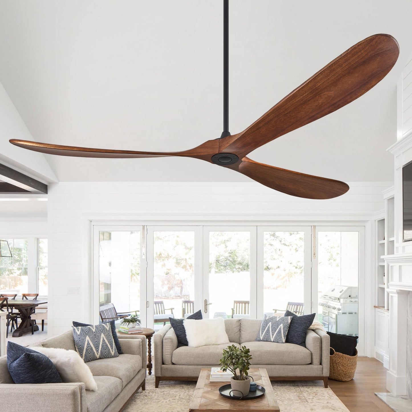 ABZ Ceiling Fan without Light - 84 inch Solid Wood Blades Ceiling Fan no Light with Remote Control for Outdoor Indoor Patio Bedroom Living Room Farmhouse, Silver & Walnut