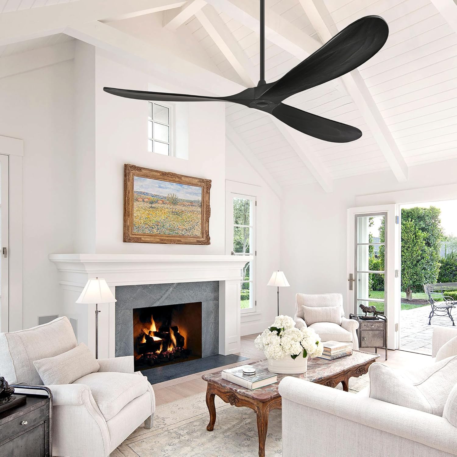 72 Inch Wood Ceiling Fan no Light, Large Ceiling Fans without Lights and Remote Control, Modern Black Indoor Outdoor Ceiling Fan no Light Propeller for Patios Garage High cfm ETL, Matte Black