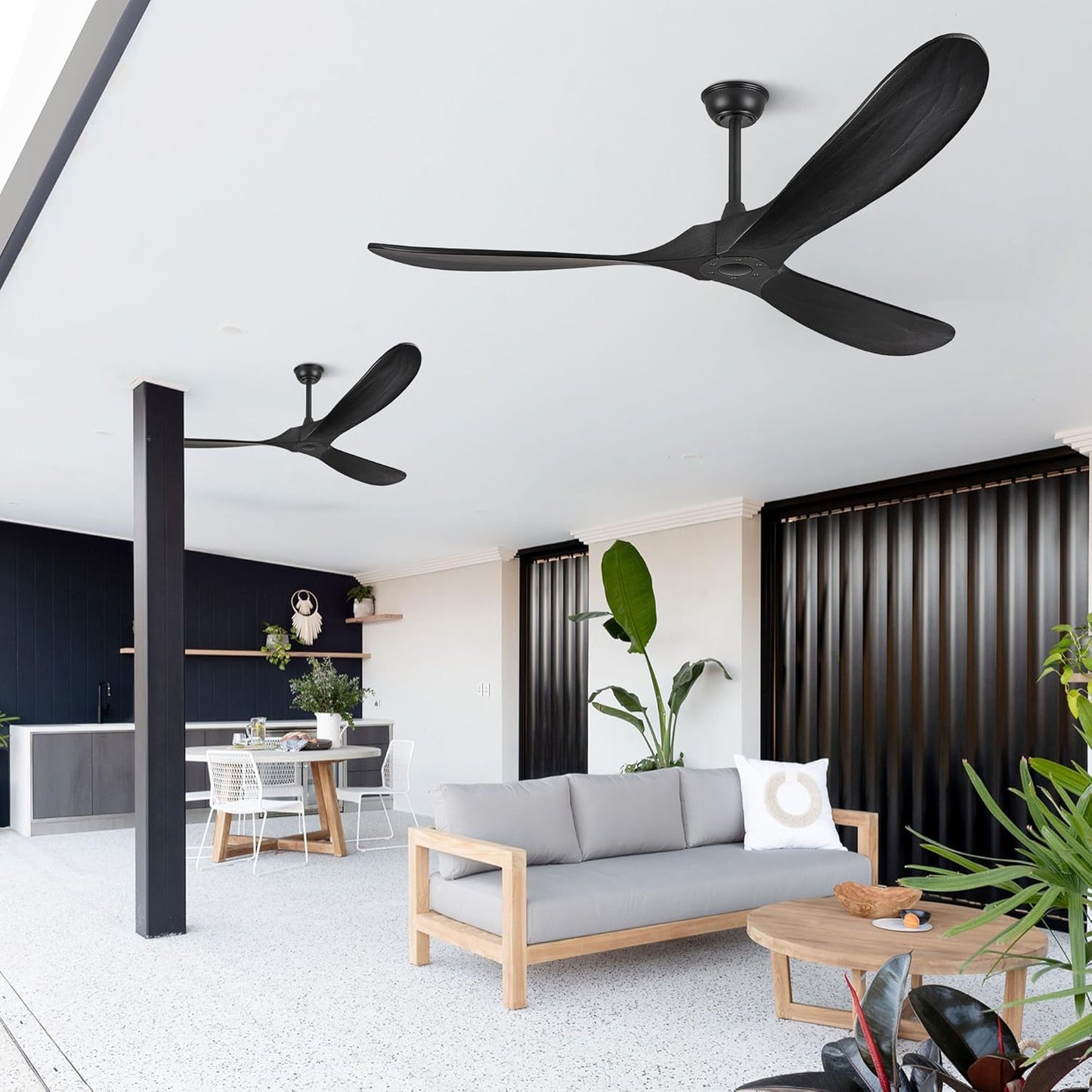 60 Inch Wood Ceiling Fans without Lights, Indoor Outdoor Ceiling Fan no Light with Remote Control, Modern Black Ceiling Fans no Lights 3 Blade Propeller for Farmhouse Garage ETL, Matte Black