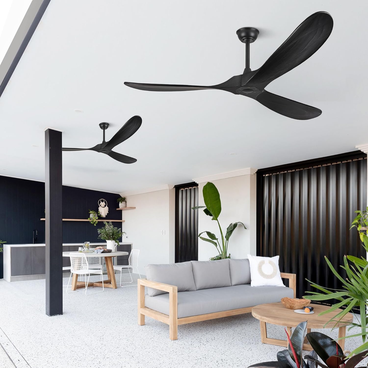 60 Inch Wood Ceiling Fans without Lights, Indoor Outdoor Ceiling Fan no Light with Remote Control, Modern Black Ceiling Fans no Lights 3 Blade Propeller for Farmhouse Garage ETL, Matte Black