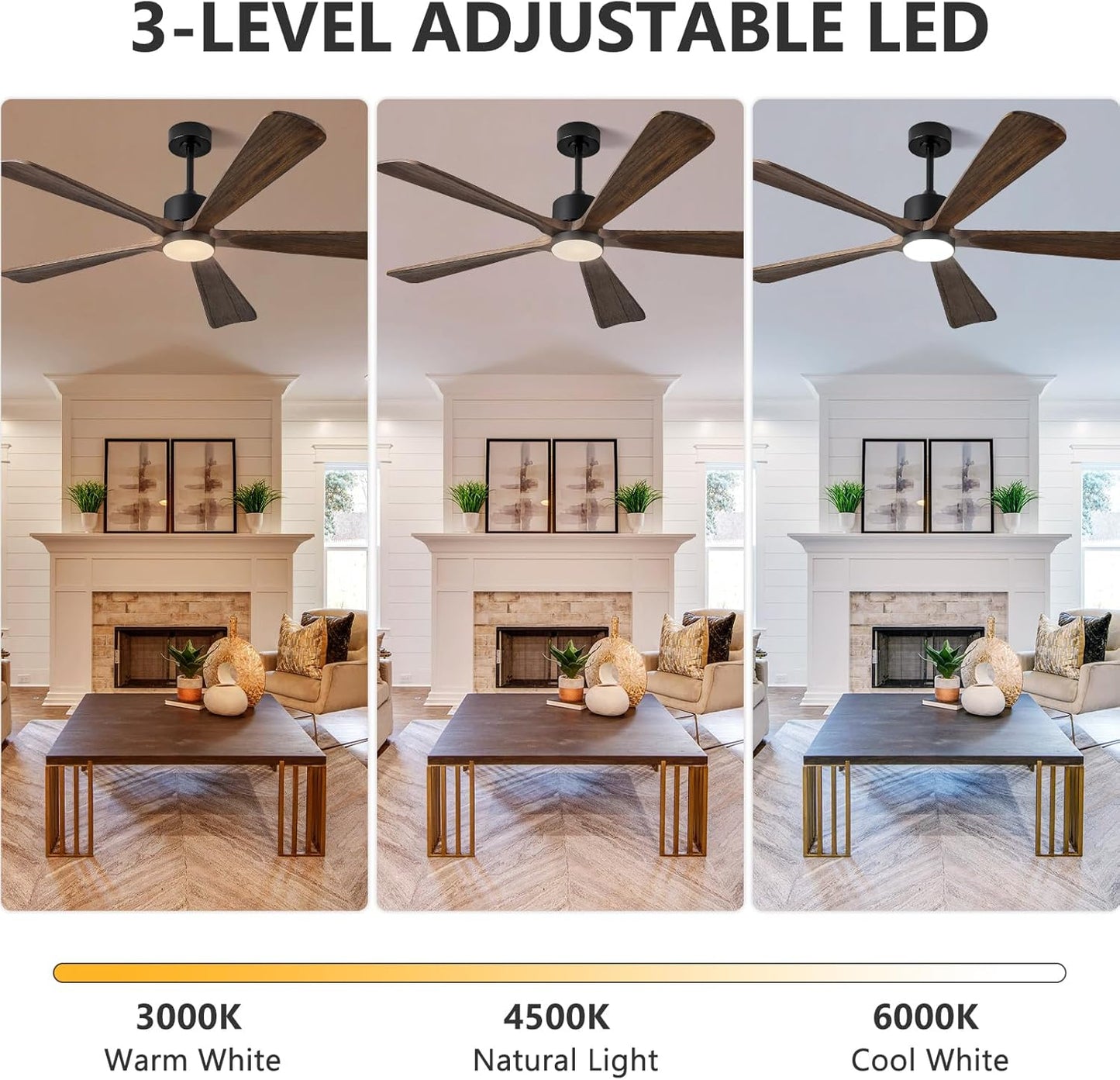 ABZ 5 Blade Ceiling Fans with Lights, 60 inch Outdoor Ceiling Fans with Light and Remote Control for Indoor Patio Bedroom Farmhouse Solid Wood Propeller Modern Ceiling Fan with Light(Deep Brown)