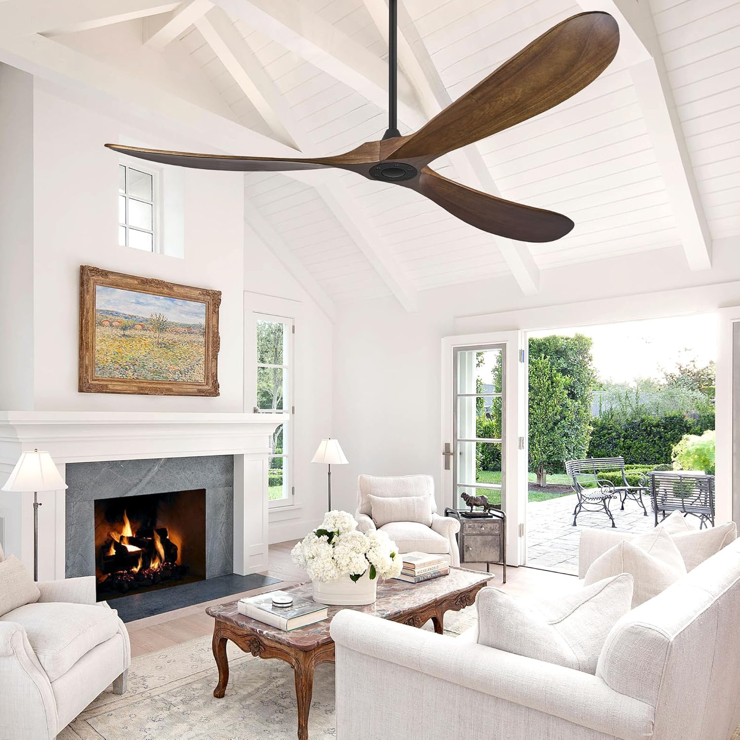 72 Inch Ceiling Fans without Lights, Wood Large Ceiling Fan no Light and Remote Control, Modern Indoor Outdoor Ceiling Fan no Light 3 Blade Propeller for Patios Farmhouse Garage High cfm, Dark Walnut
