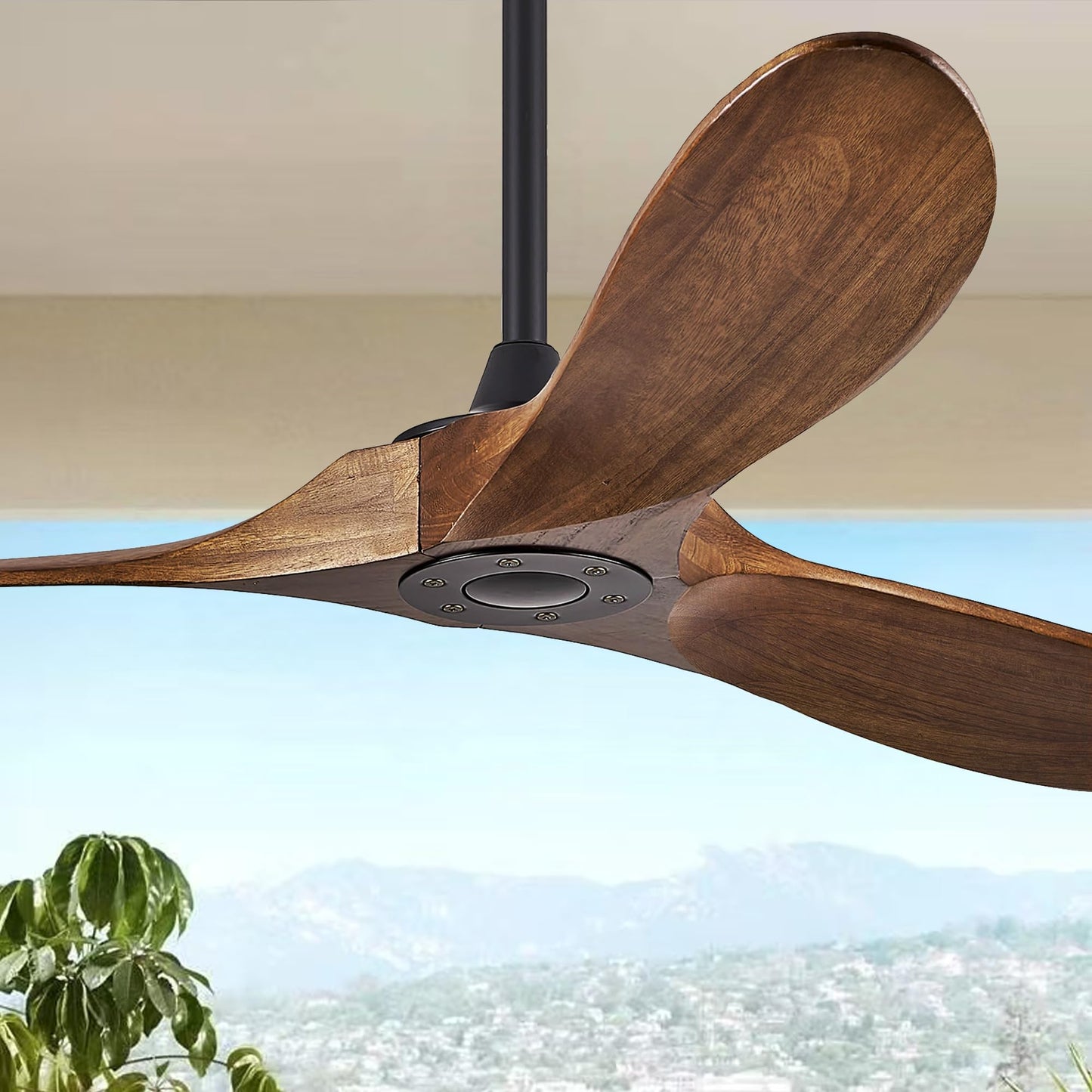 Wood Ceiling Fans without Lights, 84 Inch Extra Large Ceiling Fan no Light with Remote, High CFM Indoor Outdoor Ceiling Fan no Light 3 Blade Propeller for Patios Farmhouse Garage, Dark Walnut