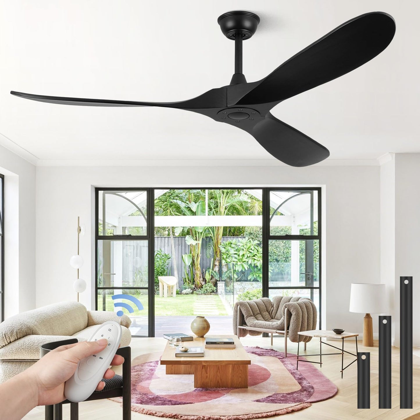 ABZ Ceiling Fan without Light - 84 inch Solid Wood Blades Ceiling Fan no Light with Remote Control for Outdoor Indoor Patio Bedroom Living Room Farmhouse, Silver & Walnut