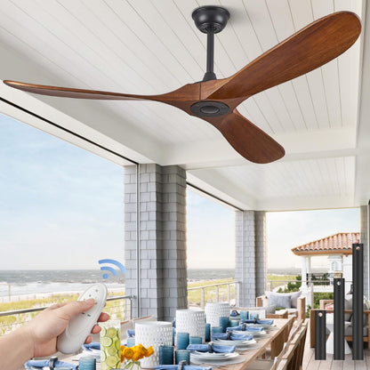 ABZ Ceiling Fan without Light - 84 inch Solid Wood Blades Ceiling Fan no Light with Remote Control for Outdoor Indoor Patio Bedroom Living Room Farmhouse, Silver & Walnut