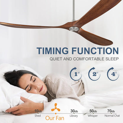 ABZ Ceiling Fan without Light - 84 inch Solid Wood Blades Ceiling Fan no Light with Remote Control for Outdoor Indoor Patio Bedroom Living Room Farmhouse, Silver & Walnut
