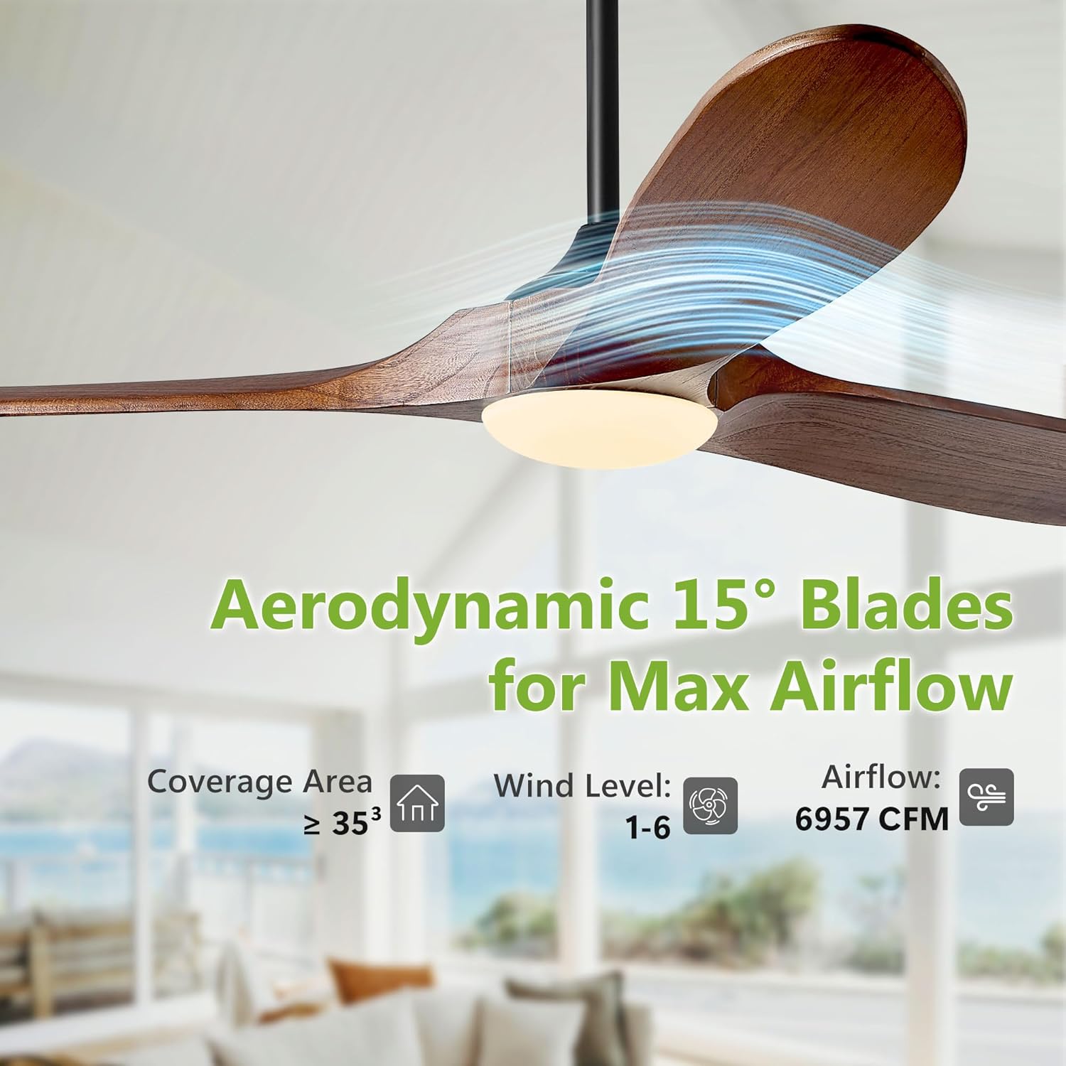 72 Inch Ceiling Fans with Lights, Wood Outdoor Ceiling Fan with Light and Remote Control Propeller Modern Large Ceiling Fans for Patios Gazebo Farmhouse Indoor Quiet High cfm ETL, Dark Walnut