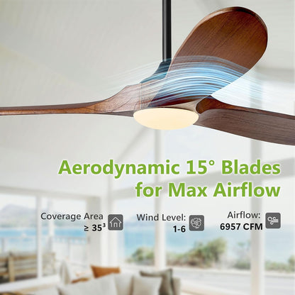 72 Inch Ceiling Fans with Lights, Wood Outdoor Ceiling Fan with Light and Remote Control Propeller Modern Large Ceiling Fans for Patios Gazebo Farmhouse Indoor Quiet High cfm ETL, Dark Walnut