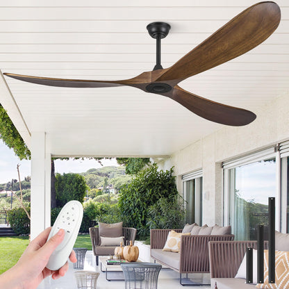 Wood Ceiling Fans without Lights, 84 Inch Extra Large Ceiling Fan no Light with Remote, High CFM Indoor Outdoor Ceiling Fan no Light 3 Blade Propeller for Patios Farmhouse Garage, Dark Walnut