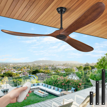 ABZ Ceiling Fan without Light - 84 inch Solid Wood Blades Ceiling Fan no Light with Remote Control for Outdoor Indoor Patio Bedroom Living Room Farmhouse, Silver & Walnut