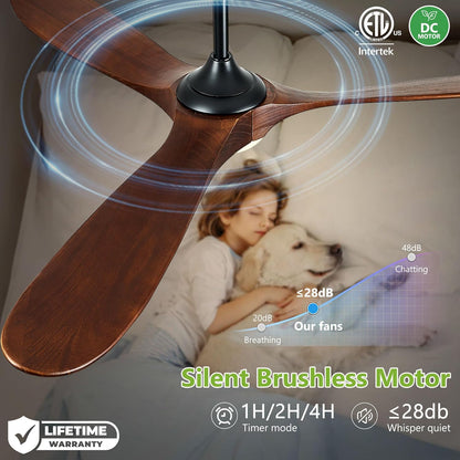 72 Inch Ceiling Fans with Lights, Wood Outdoor Ceiling Fan with Light and Remote Control Propeller Modern Large Ceiling Fans for Patios Gazebo Farmhouse Indoor Quiet High cfm ETL, Dark Walnut