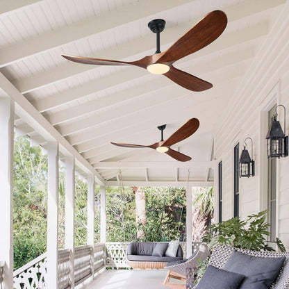 Ceiling Fans with Lights, 60 Inch Solid Wood Propeller Ceiling Fans with Lights and Remote Control Outdoor Ceiling Fan for Patios Indoor Living Room 3 Blades, DC Motor ETL Listed, Dark Walnut