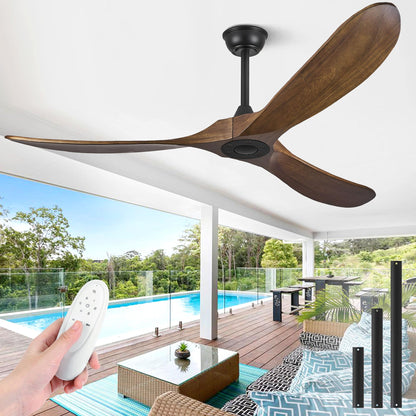 Wood Ceiling Fans without Lights, 84 Inch Extra Large Ceiling Fan no Light with Remote, High CFM Indoor Outdoor Ceiling Fan no Light 3 Blade Propeller for Patios Farmhouse Garage, Dark Walnut