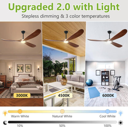 72 Inch Ceiling Fans with Lights, Wood Outdoor Ceiling Fan with Light and Remote Control Propeller Modern Large Ceiling Fans for Patios Gazebo Farmhouse Indoor Quiet High cfm ETL, Dark Walnut