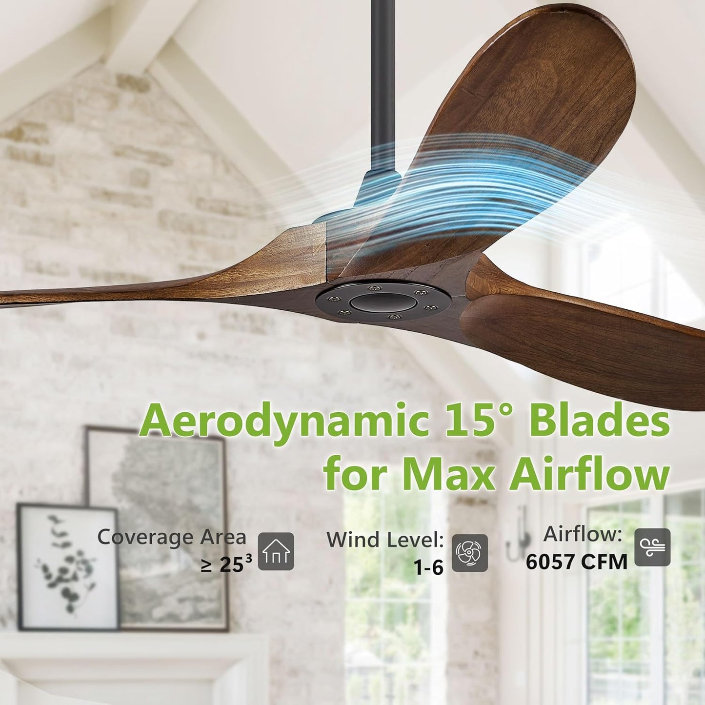 60" Wood Ceiling Fan no Light, 60 Inch Ceiling Fans without Lights with Remote Control, Indoor Outdoor Ceiling Fan no Light for Bedroom Porch Modern Propeller 3 Blade ETL DC Motor, Dark Walnut