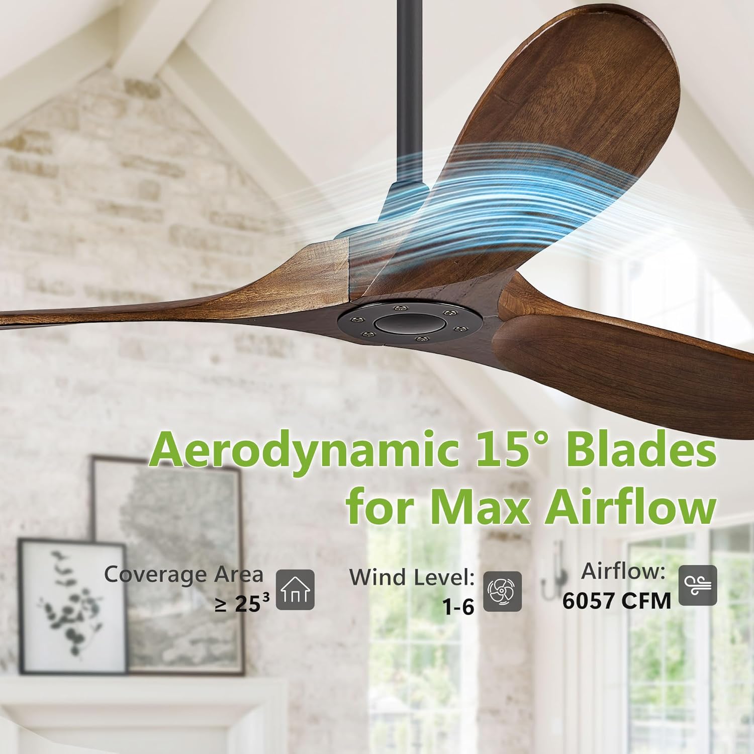 60" Wood Ceiling Fan no Light, 60 Inch Ceiling Fans without Lights with Remote Control, Indoor Outdoor Ceiling Fan no Light for Bedroom Porch Modern Propeller 3 Blade ETL DC Motor, Dark Walnut