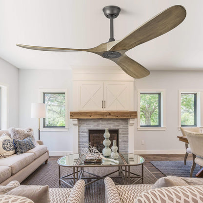 ABZ Ceiling Fan without Light - 84 inch Solid Wood Blades Ceiling Fan no Light with Remote Control for Outdoor Indoor Patio Bedroom Living Room Farmhouse, Silver & Walnut