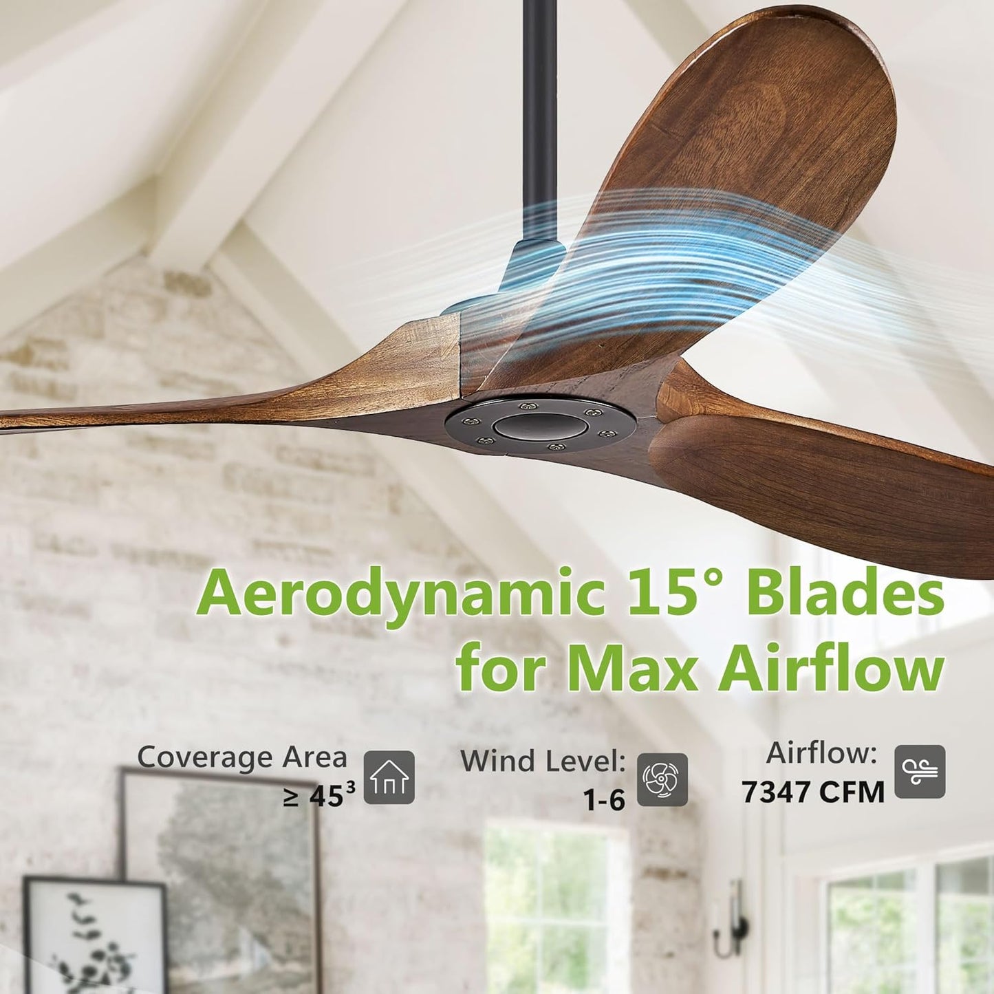 Wood Ceiling Fans without Lights, 84 Inch Extra Large Ceiling Fan no Light with Remote, High CFM Indoor Outdoor Ceiling Fan no Light 3 Blade Propeller for Patios Farmhouse Garage, Dark Walnut