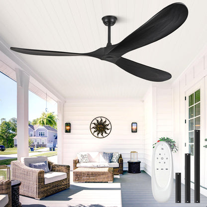 60" Wood Ceiling Fan no Light, 60 Inch Ceiling Fans without Lights with Remote Control, Indoor Outdoor Ceiling Fan no Light for Bedroom Porch Modern Propeller 3 Blade ETL DC Motor, Dark Walnut